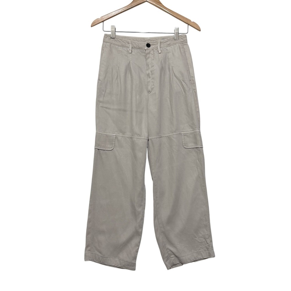 AllSaints Womens Lira Trousers Beige Cargo Wide Leg Size 4 Utility Minimalist